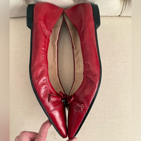 Prada Calzature Donna Red Patent Leather Tassel Ballet Flats Women Size 12 - Picture 14 of 15